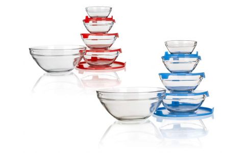 BANQUET Sada skleněných misek BERGAMO, 5 ks, s plastovými víčky