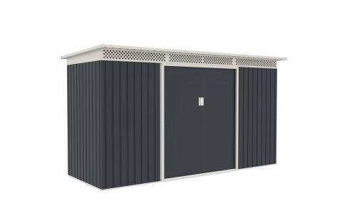 Záhradný domček G21 GRAH 483 - 340 x 142 cm, antracitový + DARČEK Prosperplast WOODEBOX antracit 140L