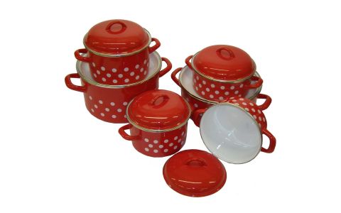 Metalac hrncová súprava , červená bodkovaná 12 dielna