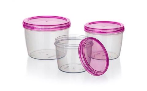 BANQUET Sada plastových dóz ACASSA 250 ml / 370 ml / 600 ml, transparent, růžové víko