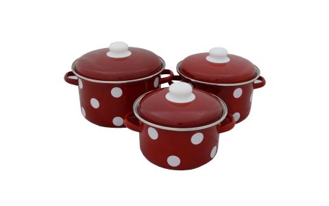 Metalac hrncová súprava Bordová biele bodky, 6 dielna