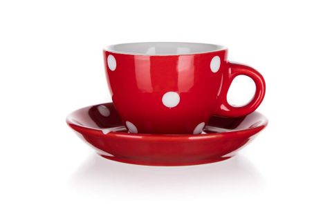 BANQUET Šálek s podšálkem DOTS 100 ml, červený