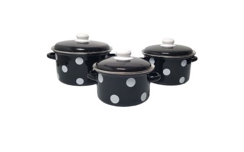 Metalac hrncová súprava čierne- biele bodky, 6 dielna