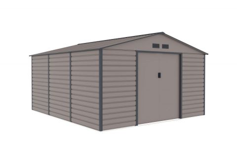 Záhradný domček G21 GAH 1300 - 340 x 382 cm, šedý + DARČEK Prosperplast WOODEBOX antracit 140L