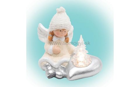 Keramická figúrka, anjel so svietiacim stromčekom