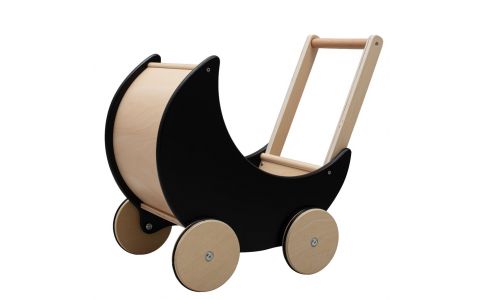 Drevený kočík, chodítko pre deti 2v1 Montessori Baby Mix čierny 