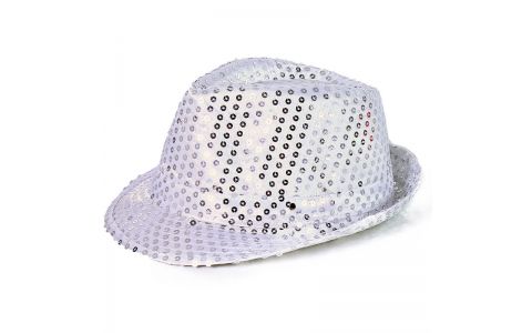 Strieborný disco klobúk s LED svetielkami