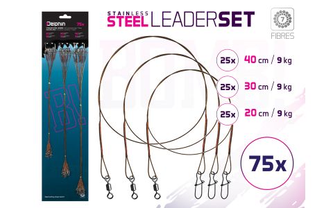 Set oceľ. laniek BOMB! S obratl. a karab. / 7 vlákien 75ks/35cm/9,12,15kg