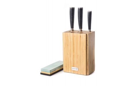 Sada nožov G21 Damascus Premium v bambusovom bloku 3 ks + brúsny kameň