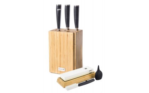 Sada nožov G21 Damascus Premium v bambusovom bloku, 4 ks + brúsny kameň