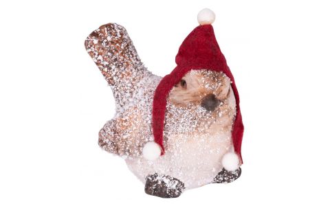 Dekorácia MagicHome Vianoce, Vtáčik s čiapočkou, terakota, 8,8x6x9 cm