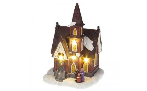 Dekorácia MagicHome Vianoce, Kostol, 4 LED teplá biela, 3xAA, interiér, 12,50x12,30x18 cm