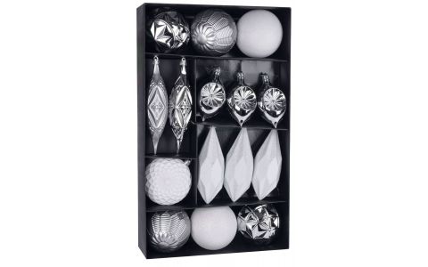 Gule MagicHome Vianoce, set, 16 ks, bielo - strieborné, na vianočný stromček, 8-15 cm Gule MagicHome Vianoce, set, 16 ks, bielo - strieborné, na vianočný stromček, 8-15 cm