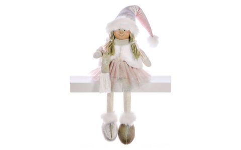 Dekorácia MagicHome Vianoce, Dievčatko v ružovej sukni, sediace, 33 cm