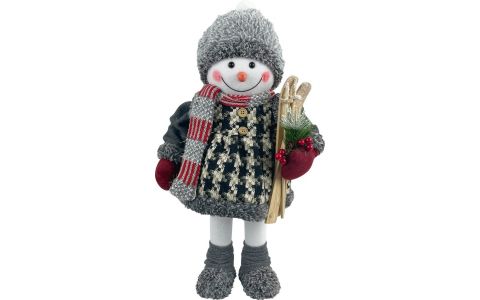 Dekorácia MagicHome Vianoce, Snehuliak dievča s lyžami, 50 cm