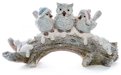 Dekorácia MagicHome Vianoce, Vtáčiky na konári, polyresin, 31x9,5x16,5 cm