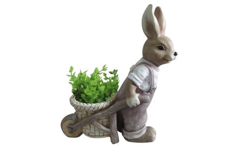 Dekorácia MagicHome Gecco, Zajačik s vozíčkom, magnesia, 42x19x49 cm