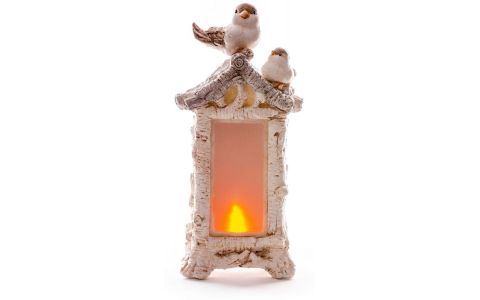 Dekorácia MagicHome Vianoce, Vtáci na kozube, 12 LED, 3xAAA, keramika, 21x15x44 cm