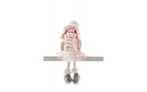 Dekorácia MagicHome Vianoce, Dievčatko v bodkovanej sukni, sediace, 33 cm