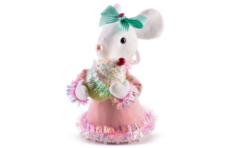 Dekorácia MagicHome Vianoce Candy Line, myška, ružová, 27 cm