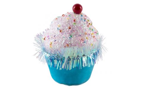 Dekorácia MagicHome Vianoce Candy Line, mafin, modrý, závesný, 7x7x11 cm