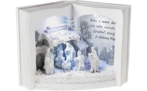 Dekorácia MagicHome Vianoce, Betlehem v knihe, 3 LED, 3xAA, interiér, 27,50x12x19 cm