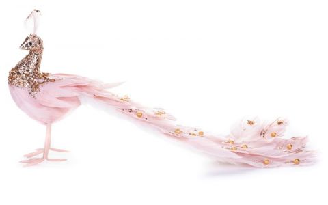 Dekorácia MagicHome Vianoce, Páv, ružový, páperový, 50x20x23 cm