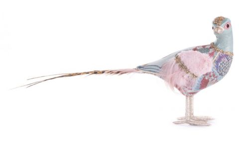 Dekorácia MagicHome Vianoce, Bažant, páperový, modrý, 50x10x25 cm