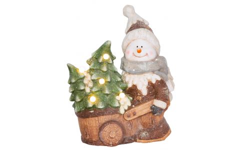 Dekorácia MagicHome Vianoce, Snehuliak s vozíkom, 6 LED, 3xAA, keramika, 35x24x43 cm Dekorácia MagicHome Vianoce, Snehuliak s vozíkom, 6 LED, 3xAA, keramika, 35x24x43 cm