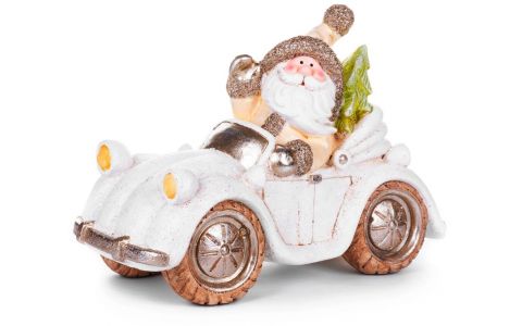 Dekorácia MagicHome Vianoce, Santa v aute, retro, keramika, 46,50x19,50x31,50 cm