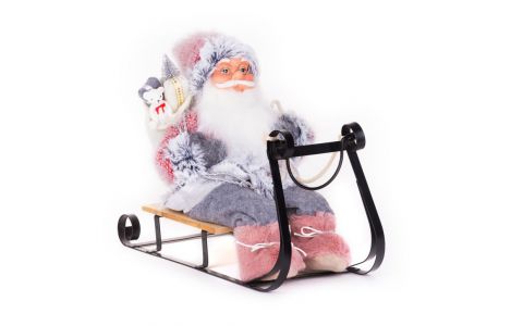 Dekorácia MagicHome Vianoce, Santa na sánkach, sivo - ružový, 46 cm