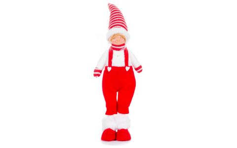 Postavička MagicHome Vianoce, Chlapček v nohaviciach, látkový, červeno-biely, 17x13x48 cm