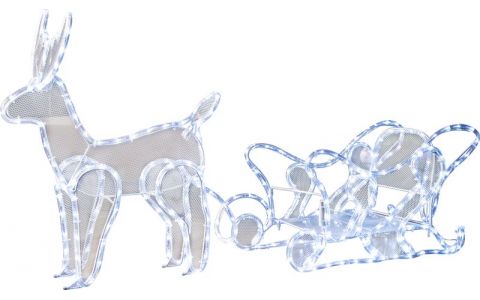 Dekorácia MagicHome Vianoce, Sob so saňami, 312x LED studená biela, 230V, 50 Hz, exteriér, 59x132x30 cm