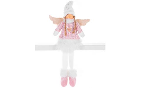Postavička MagicHome Vianoce, Anjelik s bielou krátkou sukňou, látkový, ružovo-biely, 23x12x59 cm