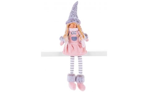 Postavička MagicHome Vianoce, Dievčatko s vysokým klobúkom, látkové, ružovo-sivé, 17x12x54 cm