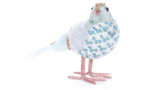 Vtáčik MagicHome Vianoce, modrý, 20x8x14 cm, páperový