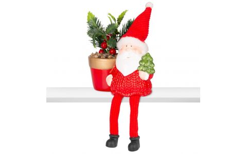 Dekorácia MagicHome Vianoce, Santa s kvetináčom, terakota, 12,6x9,3x24 cm