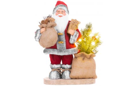 Dekorácia MagicHome Vianoce, Santa s taškou a stromčekom, LED, 3xAAA, 30 cm