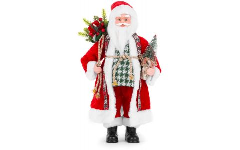 Dekorácia MagicHome Vianoce, Santa s taškou s darčekmi a stromčekom, keramika, 46 cm
