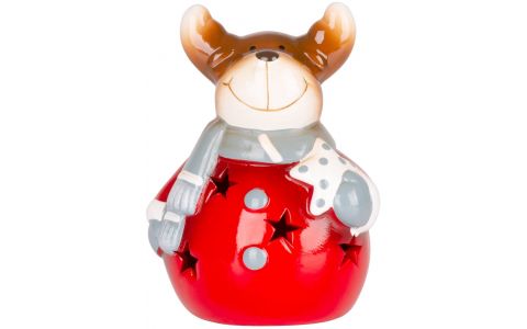 Dekorácia MagicHome Vianoce, Usmiaty sob, LED, terakota, 8,5x8,2x12,5 cm