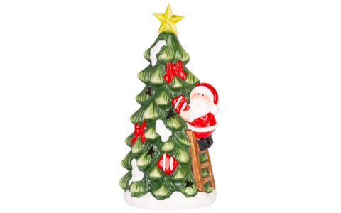 Dekorácia MagicHome Vianoce, Stromček so santom, LED, terakota, 11x8,7x21,8 cm
