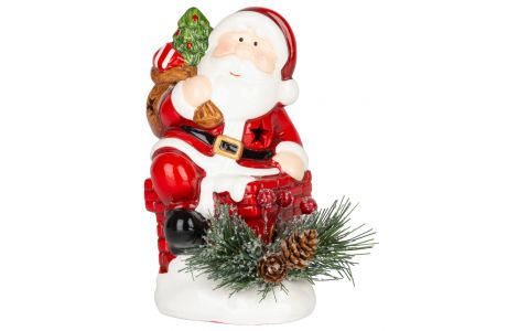 Dekorácia MagicHome Vianoce, Santa s čečinou, LED, terakota, 10x8,2x13,7 cm