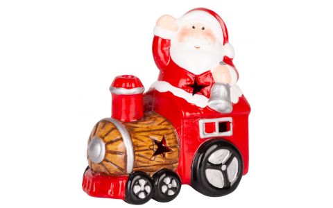 Dekorácia MagicHome Vianoce, Santa s vláčikom, LED, terakota, 10,3x6,3x10,7 cm