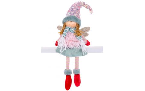 Postavička MagicHome Vianoce, Anjelik s červenými topánkami a dlhými nohami, látkový, ružovo-zelený, 16x10x71 cm