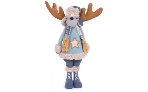 Postavička MagicHome Vianoce, Sob chlapček v modrom svetri, látkový, 24x18x55 cm