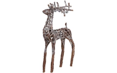 Dekorácia MagicHome Vianoce, Jeleň z prútia, strieborný, 41x14x73 cm