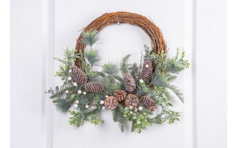 Veniec MagicHome Vianoce, prútený, s prírodnými vetvičkami, 48x41x11 cm