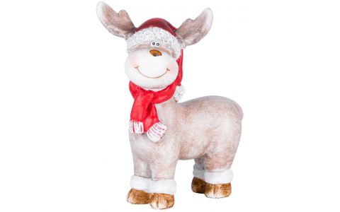 Dekorácia MagicHome Vianoce, Sob s červeným šálom, polyresin, 20x20x24 cm