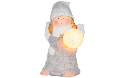Postavička MagicHome Vianoce, Anjel so snehovou guľou, LED, terakota, 13,5x13x20 cm
