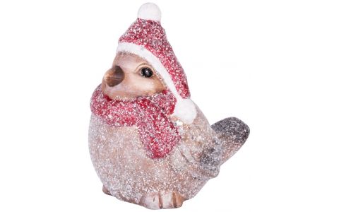 Dekorácia MagicHome Vianoce, Vtáčik s glitrami, terakota, 10,5x7,5x10,8 cm